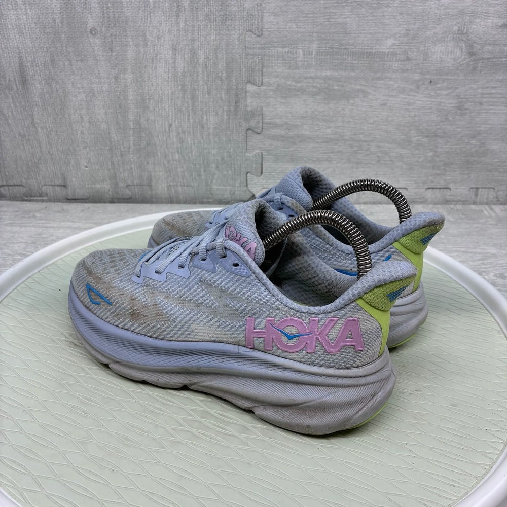 Hoka Clifton 9 Running Shoes Women's 6.5 Grey Pink Blue Low Top Sneakers 1127896 - Picture 5 of 7